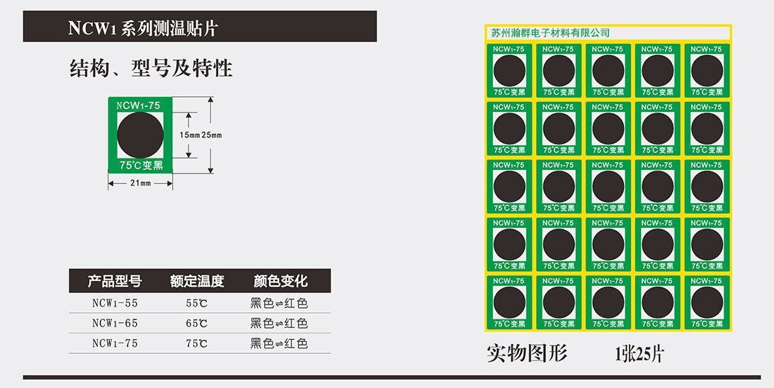 可逆型变色测温贴片测温纸/重复使用温度标签NCW系
