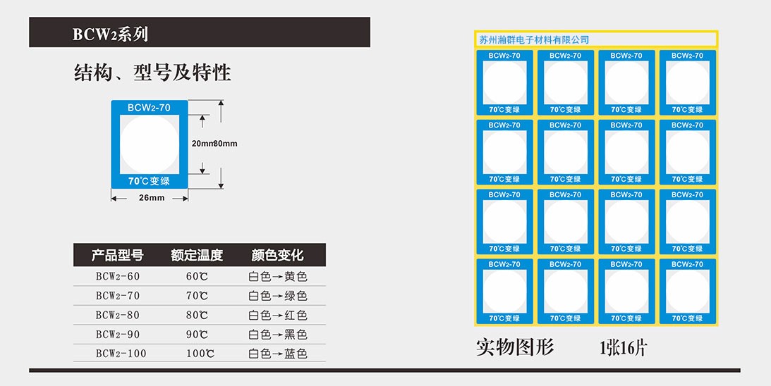 不可逆测温贴片BCW2-60度变黄  测温纸