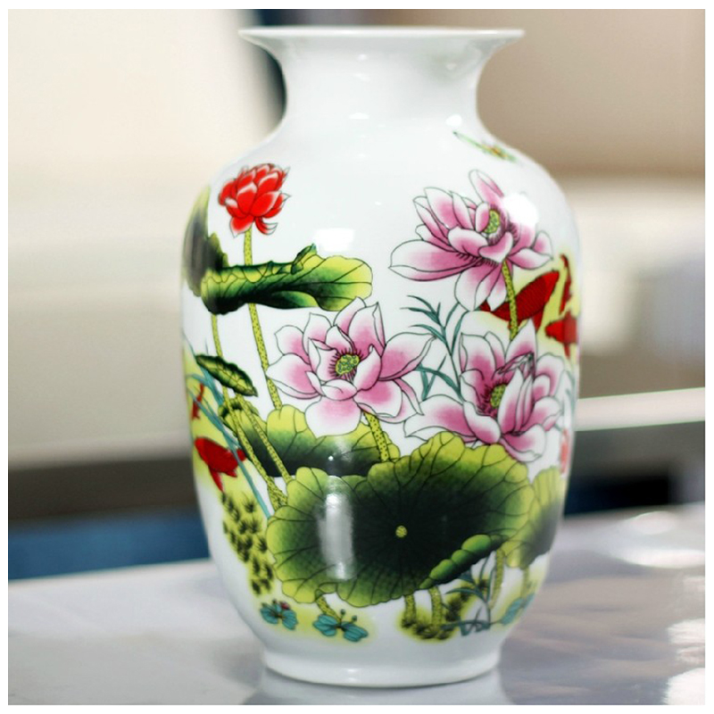 粉彩陶瓷花瓶冬瓜瓶山水花鸟陶瓷赏瓶摆件&nbsp;&nbsp;定制