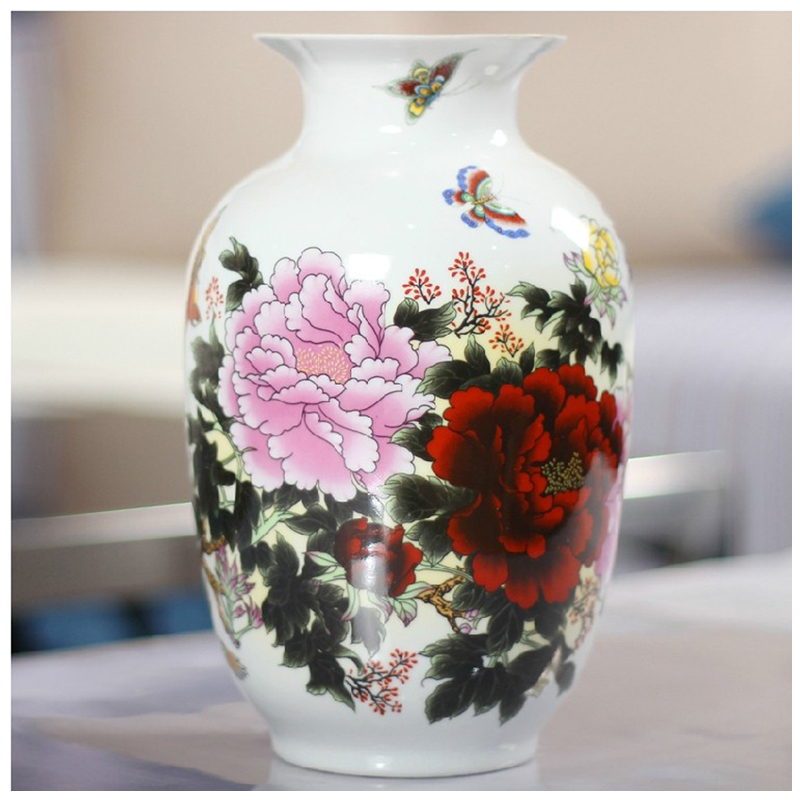 粉彩陶瓷花瓶冬瓜瓶山水花鸟陶瓷赏瓶摆件&nbsp;&nbsp;定制