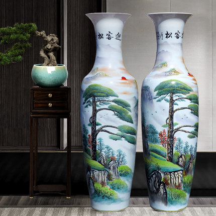 瓷器大箭筒 手绘款迎客松大花瓶 门店中式陶瓷摆件1.8米  门店陶瓷摆件1.8米