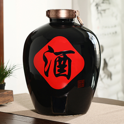 烤花陶瓷酒坛生产厂家 100斤200斤装白酒缸家用黑坛子  烤花陶瓷酒坛厂家  100斤家用黑坛子