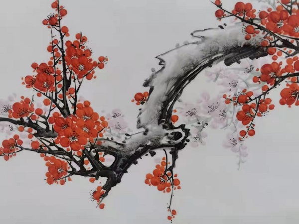 手绘寒梅报春瓷板画精美时尚陶瓷挂画定制