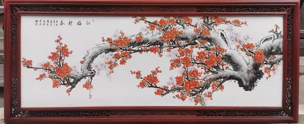手绘寒梅报春瓷板画精美时尚陶瓷挂画定制