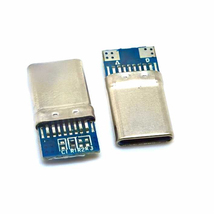 TYPE-C24P双排夹板公头带PBC板拉伸外壳10个焊盘