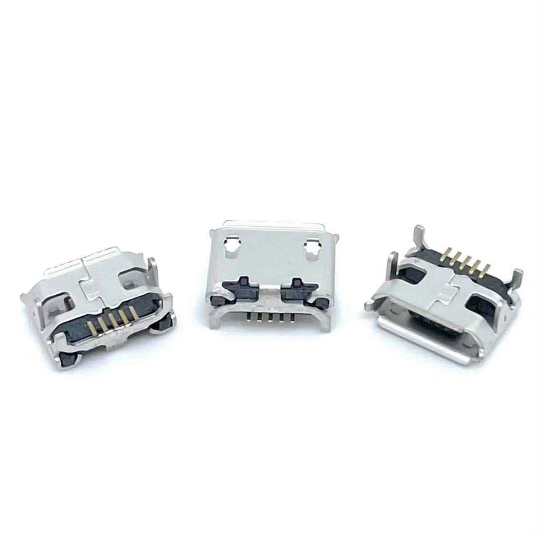 MICRO 5P贴片母座 大牛角 镀锡外壳卷边 针长1.2&nbsp;&nbsp;MICRO5P贴片母座
