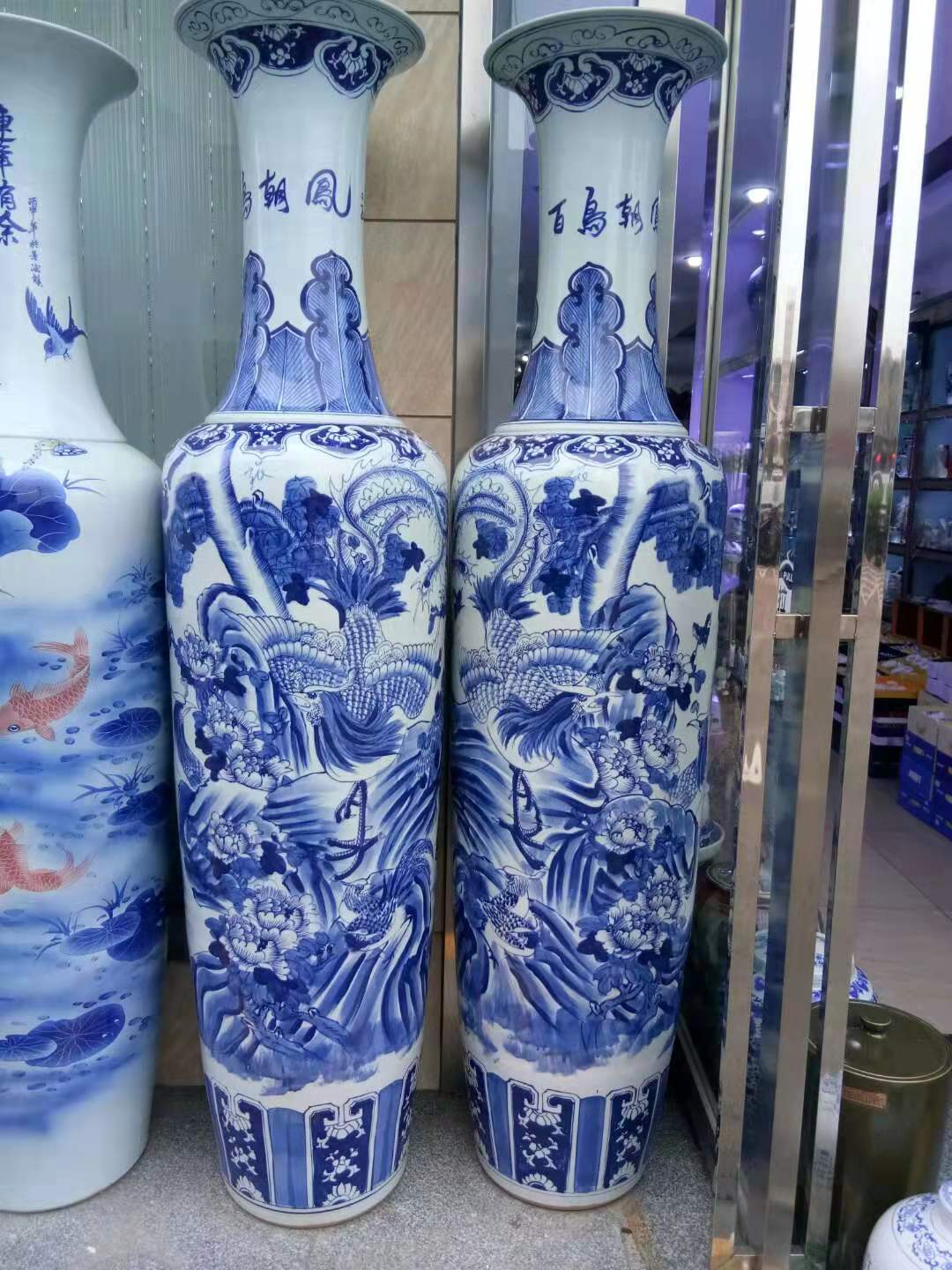 陶瓷大花瓶景德镇图片 多种颜色青花手绘落地大花瓶批发