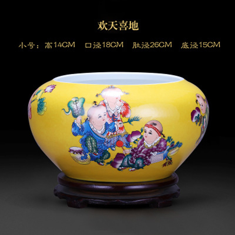 聚宝盆摆件工艺品粉彩小号陶瓷缸