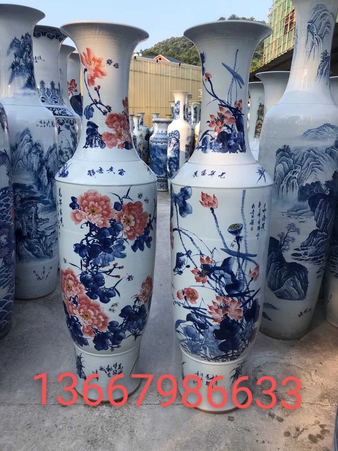 花开陶瓷大花瓶 公司开业礼品大花瓶 牡丹花瓶厂  景德镇牡丹花瓶厂