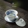 手绘青花瓷盖碗山水4寸泡茶三才茶碗礼品