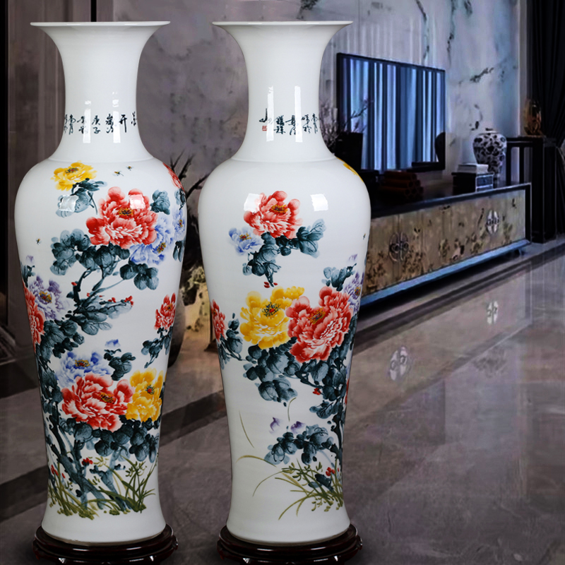 日照市公司装饰大花瓶 手绘陶瓷大花瓶2米工艺品