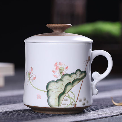 带盖陶瓷过滤泡茶杯 公司礼品陶瓷茶杯加字定做厂家