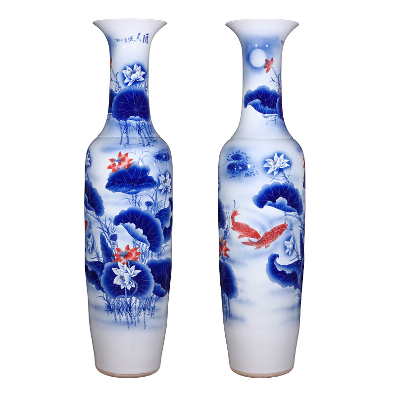 赠送瓷器大花瓶礼品酒店开业装饰品手绘大花瓶摆件  手绘瓷器大花瓶  景德镇落地大花瓶
