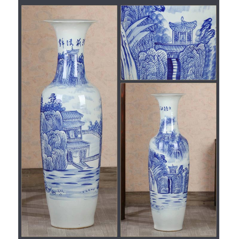 赠送瓷器大花瓶礼品酒店开业装饰品手绘大花瓶摆件  手绘瓷器大花瓶  景德镇落地大花瓶