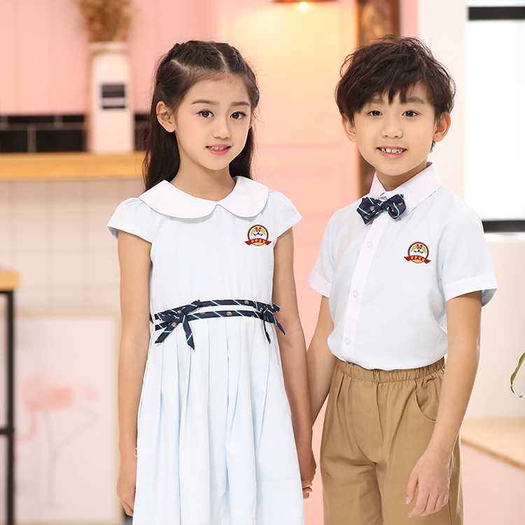 安伊宝宝儿童套装校服白色配卡其色校服定制  中小学幼儿园园服  校服批发  园服批发