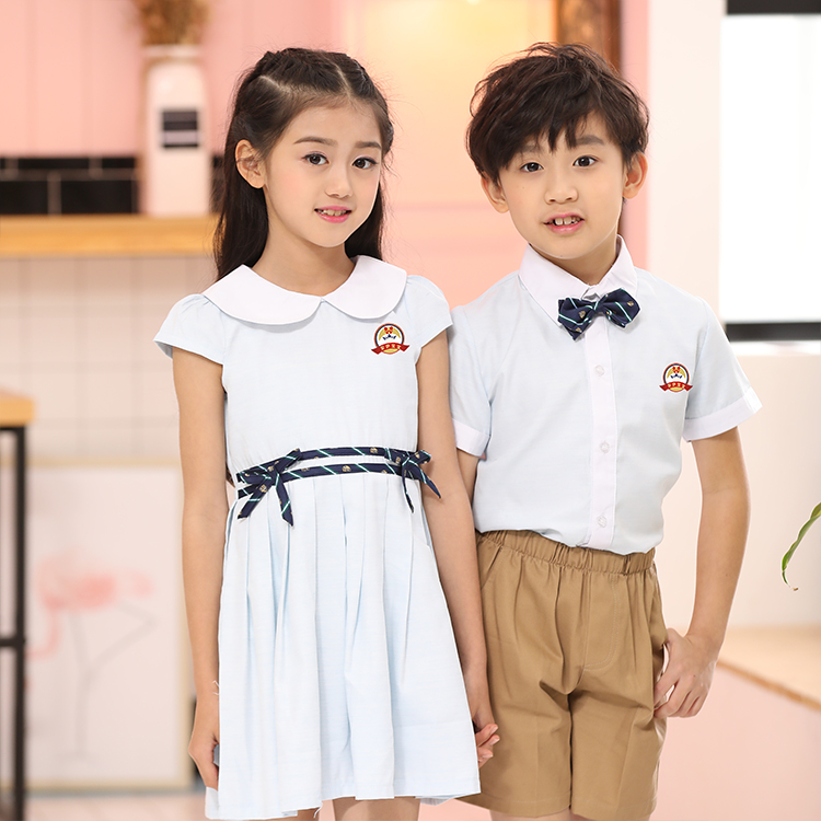 安伊宝宝儿童套装校服白色配卡其色校服定制  中小学幼儿园园服  校服批发  园服批发