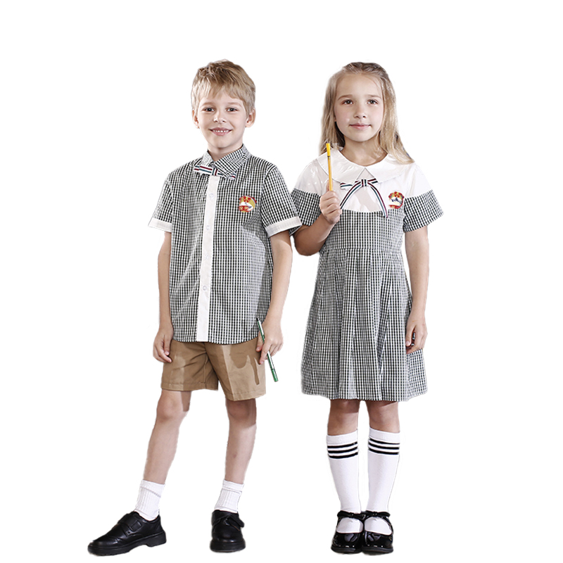 安伊宝宝格子纯棉套装校服批发  校园园服定制  园服批发  校服厂家
