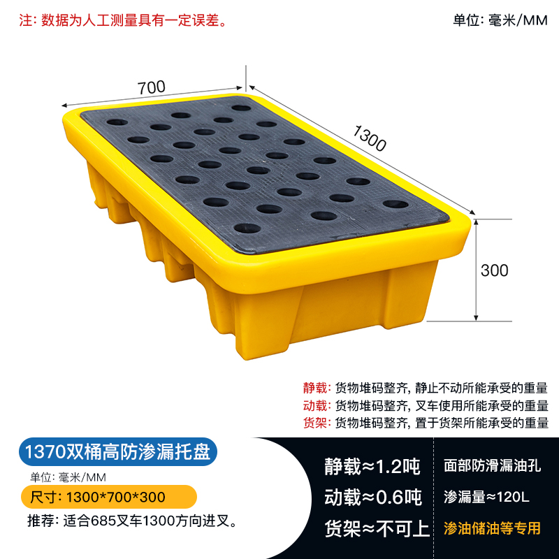 绵阳1370双桶高防渗漏塑料托盘安全可靠耐酸碱  防泄漏托盘  盛漏托盘  油桶托盘