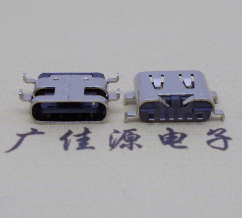 卧式充电接口USBTYPE-C6PIN母座四脚全贴快充电功能  USBTYPE-C6PIN接口  USBTYPE-C6PIN连接器