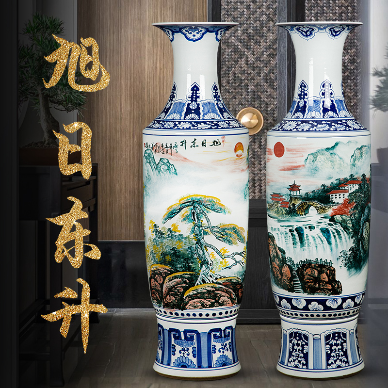 日照市公司装饰大花瓶 手绘陶瓷大花瓶2米工艺品