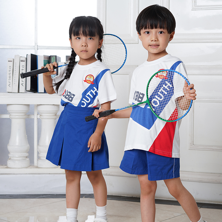 安伊宝宝夏季纯棉运动风园服定制  园服生产厂家  幼儿园老师园服  园服订购