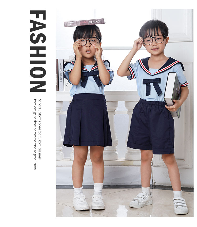 安伊宝宝夏季海军风儿童两件套校服定制  幼儿园园服厂家  园服定制  夏季园服