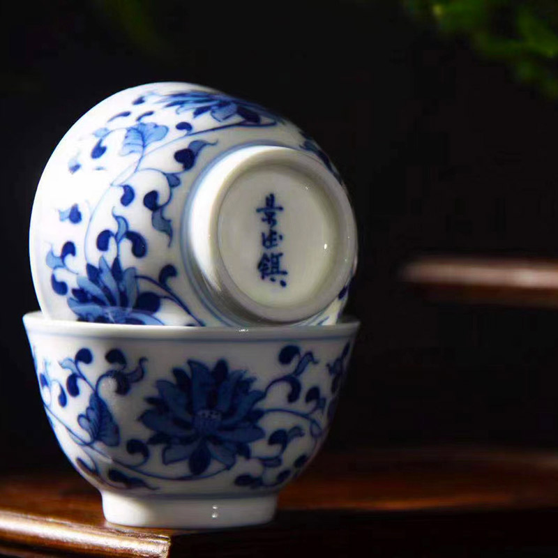 景德镇高白瓷手绘青花茶具乔迁新居礼物功夫茶具  手绘青花瓷茶具  手绘功夫茶具套装