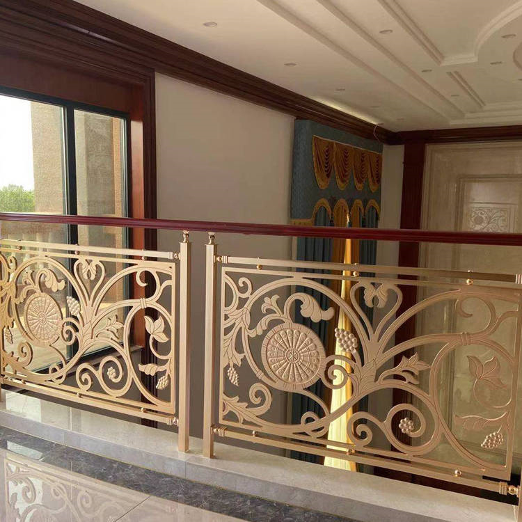 井陉县斜型踏步楼梯铝艺雕花护栏订做  红古铜铝雕花护栏  青古铜铝艺楼梯扶手