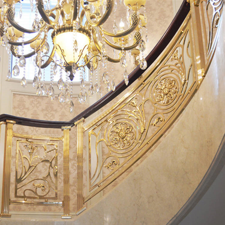 铜艺楼梯扶手雕塑 工艺精湛 造型更美观  沙金铝雕楼梯  铝艺楼梯扶手  做旧铝雕花护栏
