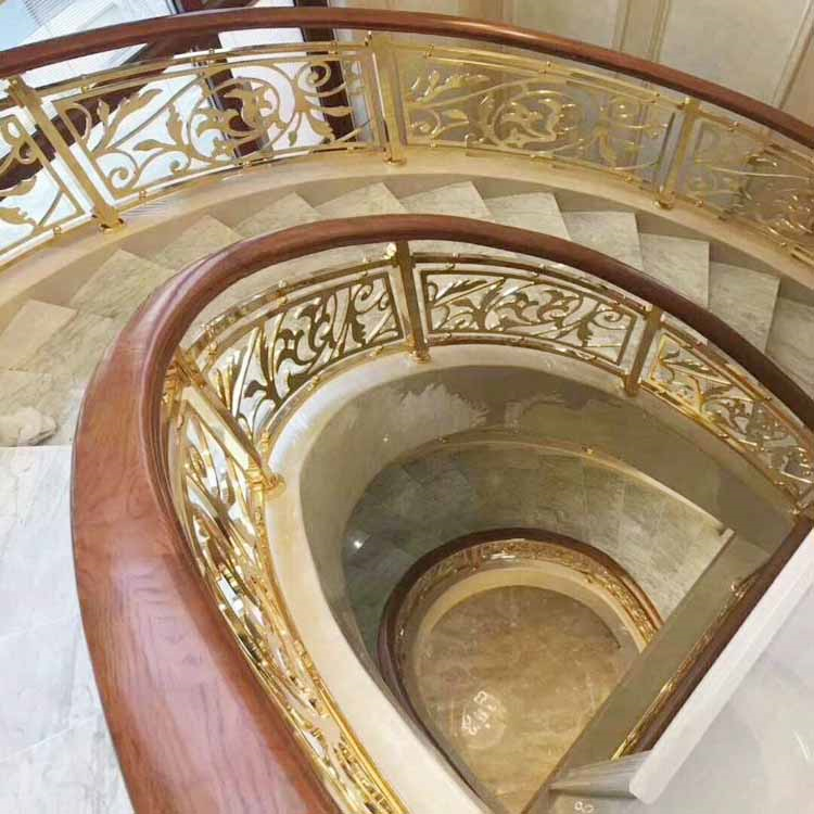 旋转铜艺扶手尽显时髦欧式魅力  韩式楼梯铝雕花护栏  弧形旋转楼梯护栏  别墅高档铝雕花楼梯