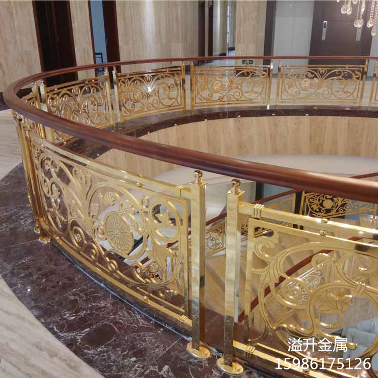 来图制作黄铜镀金楼梯围栏传承中国文化风格  沙金铝雕楼梯  青古铜铝艺楼梯扶手  黑龙江专业铝艺楼梯