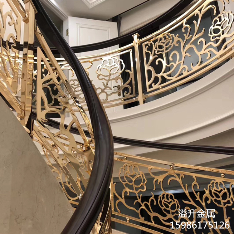井陉县斜型踏步楼梯铝艺雕花护栏订做  红古铜铝雕花护栏  青古铜铝艺楼梯扶手