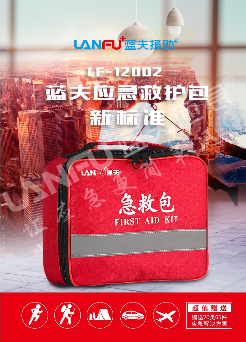 蓝夫LF-12002手提急救包家庭户外车载应急包个人防护包  家庭户外应急包  办公室车间应急箱  加油站厂区急救箱