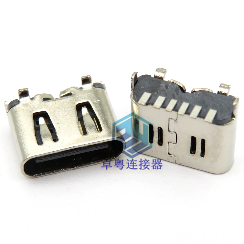 typec 6p母座 立贴 二脚直插 6.5mm 带小脚
