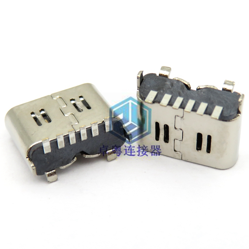 typec 6p母座 立贴 二脚直插 6.5mm 带小脚