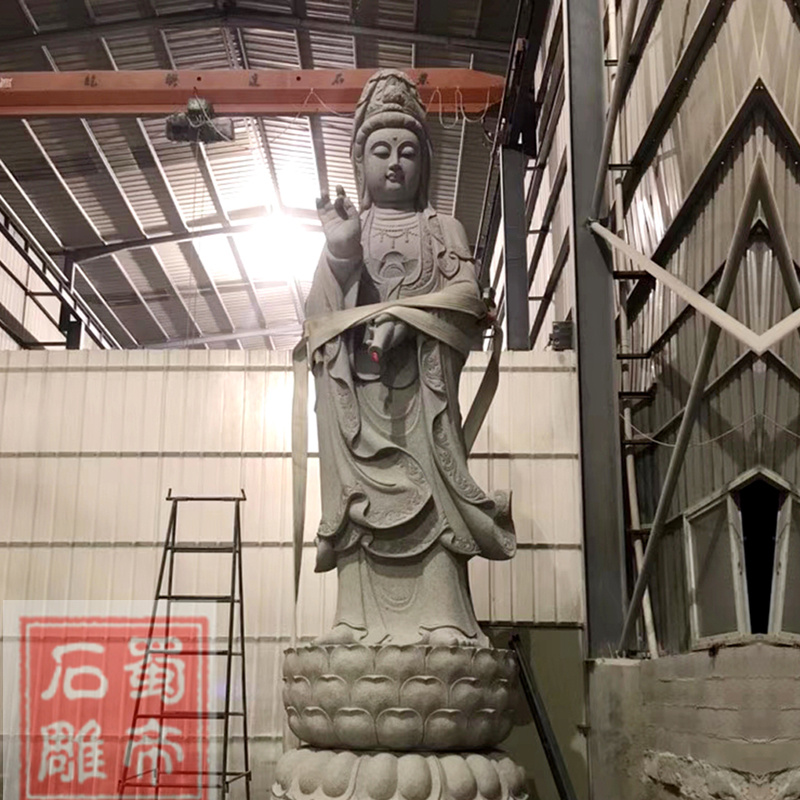 石雕观音菩萨站像寺庙佛像摆件汉白玉石材寺院人物雕塑  惠安石雕