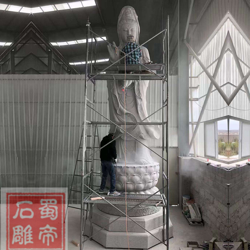 石雕观音菩萨站像寺庙佛像摆件汉白玉石材寺院人物雕塑  惠安石雕