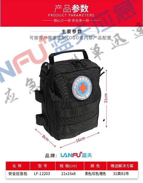 蓝夫LF-12203家庭户外手提便携安全应急包急救包  家庭户外应急包  户外野营处置急救包  个人自救防护包