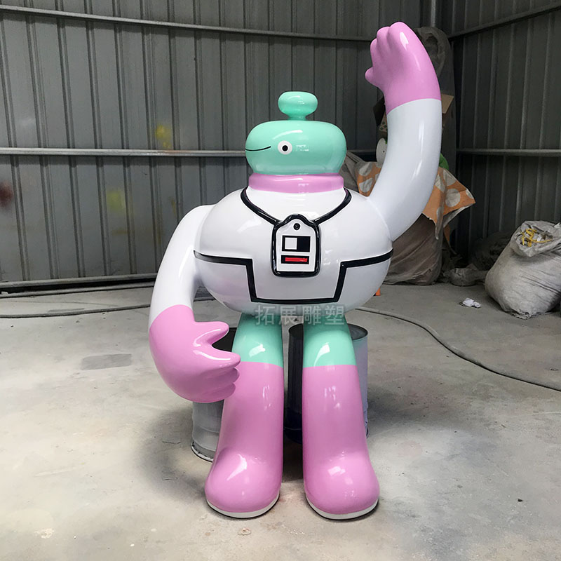 创意玻璃钢卡通外星人雕塑商场店面美陈迎宾IP人物模型  动漫IP公仔造型  彩绘人物雕塑定制