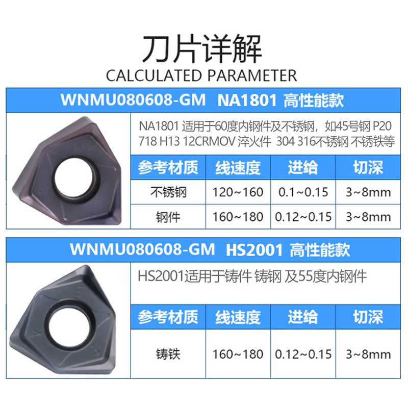 WNMU080608EN-GM快进给数控刀片钢件铸件不锈钢  高效