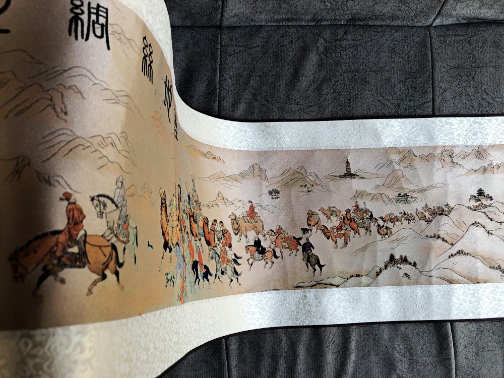 西安丝绸之路卷轴画 仿古唐壁画丝织工艺品  西安丝绸画  西安丝绸之路礼品  西安仿古唐壁画
