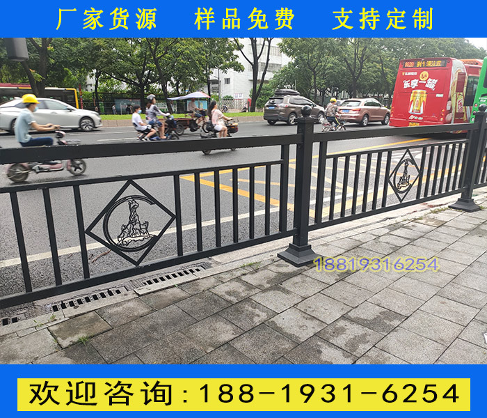 广州道路交通围栏厂家 人行道黑色锌钢护栏  木棉花图案黑色栏杆
