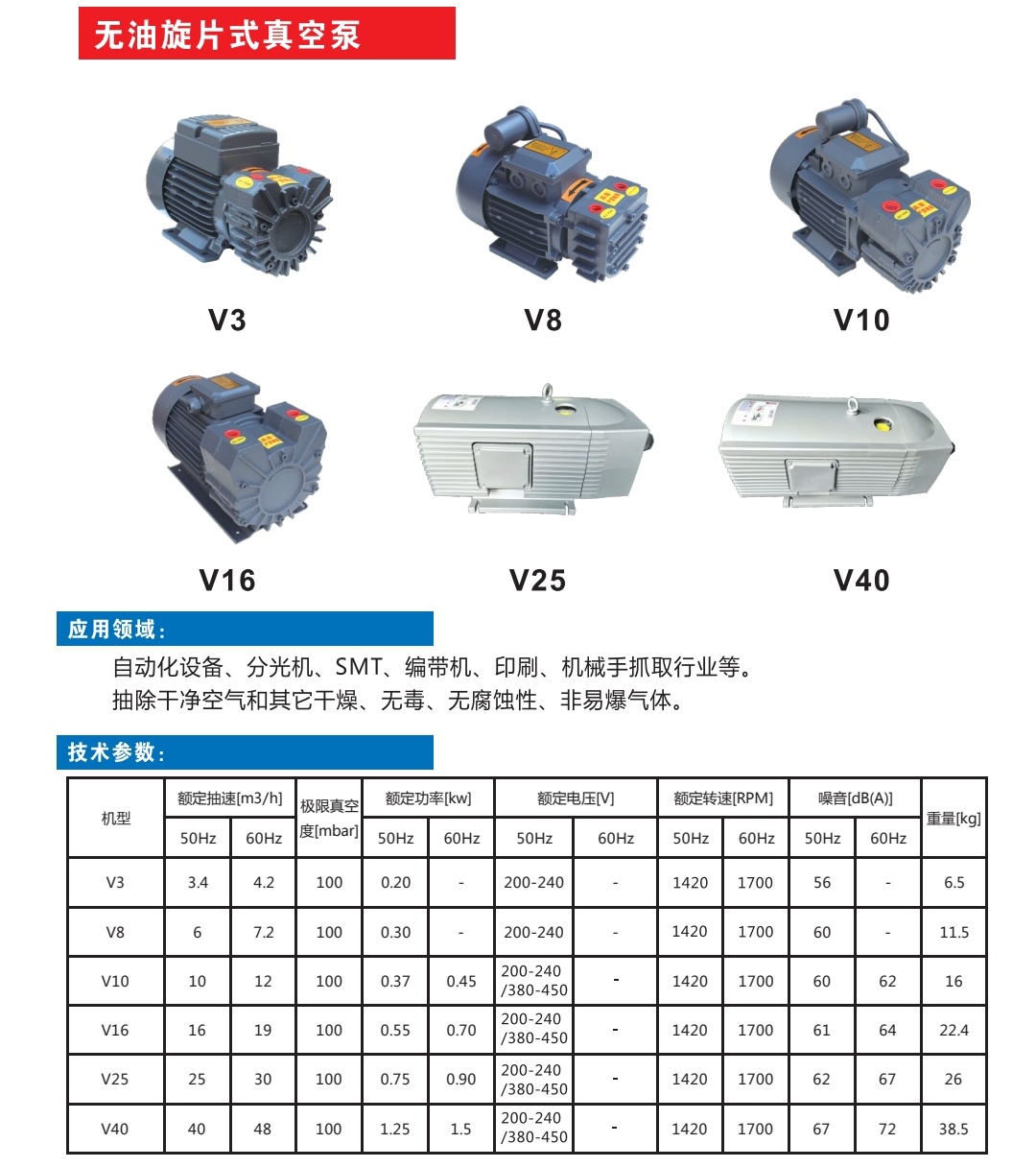 V40真空泵 40无油旋片式真空泵  无油40气泵  V40气泵