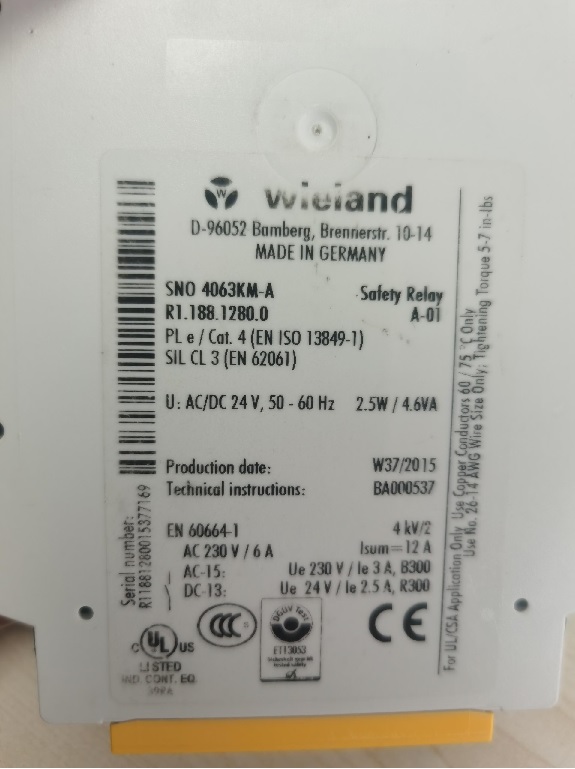 威琅WIELAND 安全继电器 R1.188.1280.0