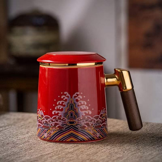 渡景山房茶杯定做高档商务礼品杯陶瓷茶杯定做陶瓷盖杯  陶瓷广告杯  陶瓷茶杯水杯