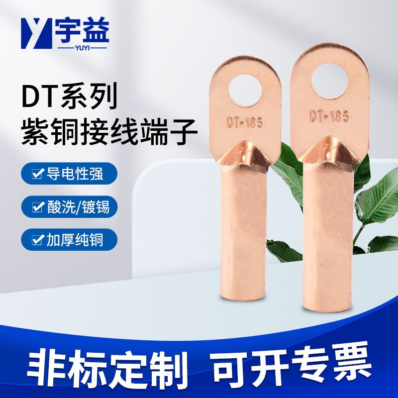 宇益电气 电缆铜线耳 dt铜端子 DT镀锡铜鼻子 镀锡铜线耳