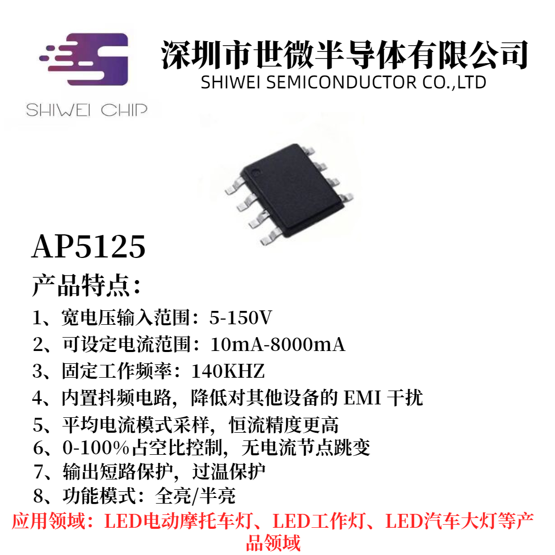 AP5125 外置MOS管平均电流型LED降压恒流驱动器 LED降压恒流驱动IC 车灯驱动IC 开关电源驱动IC