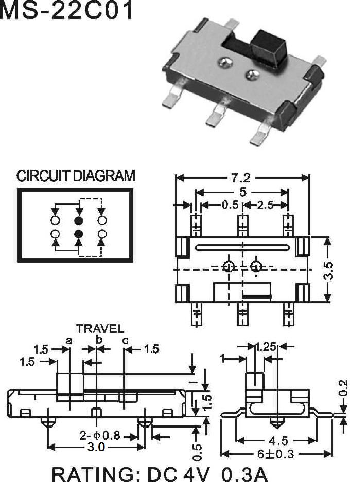 各种规格鸿大开关五脚卧插MS-22C01微型拨动开关  滑动开关