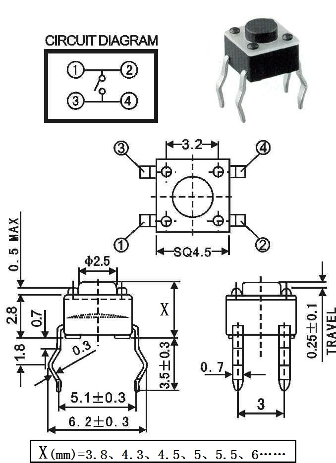 QC-001 四脚轻触开关 带固定支架按键开关 贴片式  微型按钮开关
