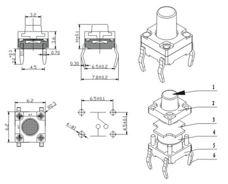 QC-005圆头方形开关 直插微型按钮开关 黑色迷你  轻触开关  按键开关  鸿大开关